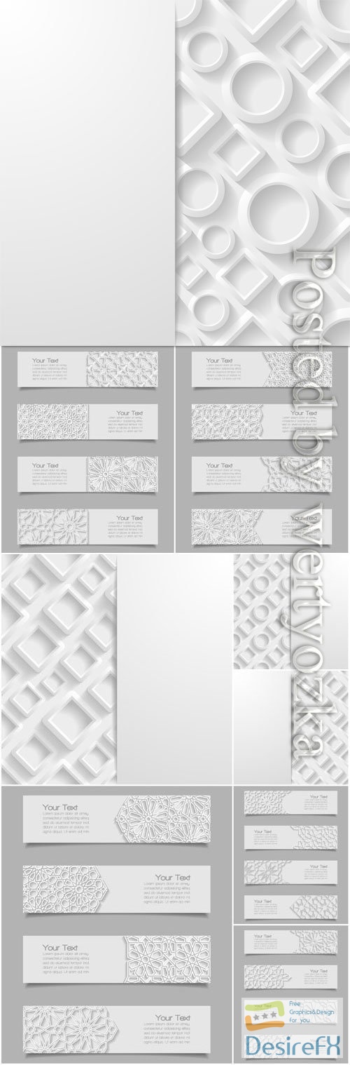 White banners and backgrounds with abstract patterns in vector