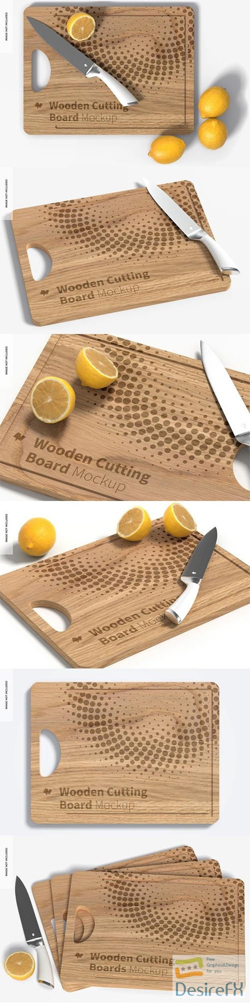 Wooden cutting board with lemons mockup