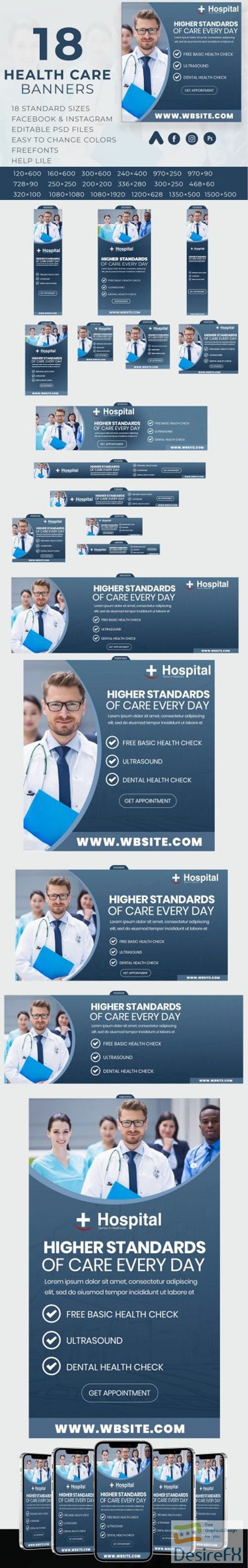 18 Hospitals and Healthcare Banners PSD Templates