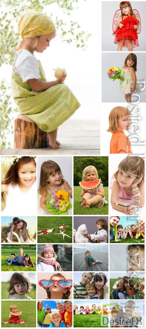 Beautiful little girls in nature stock photo