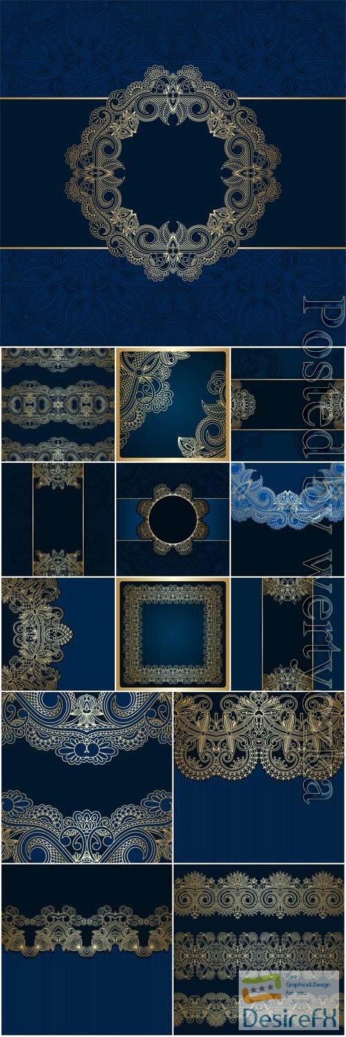 Blue backgrounds with golden patterns in vector