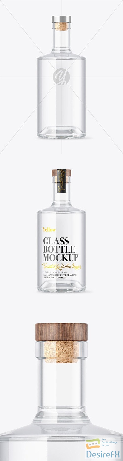 Clear Glass Vodka Bottle with Wooden Cap Mockup 80771 TIF