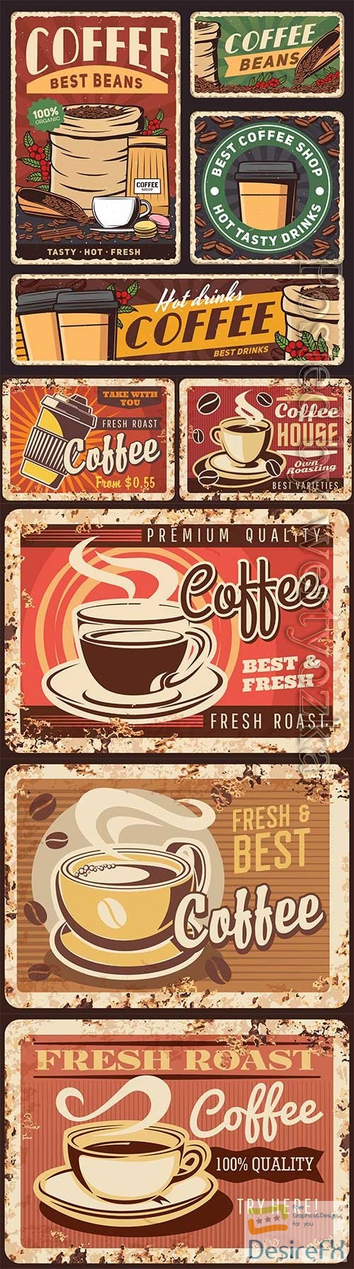 Coffee vintage advertising posters in vector