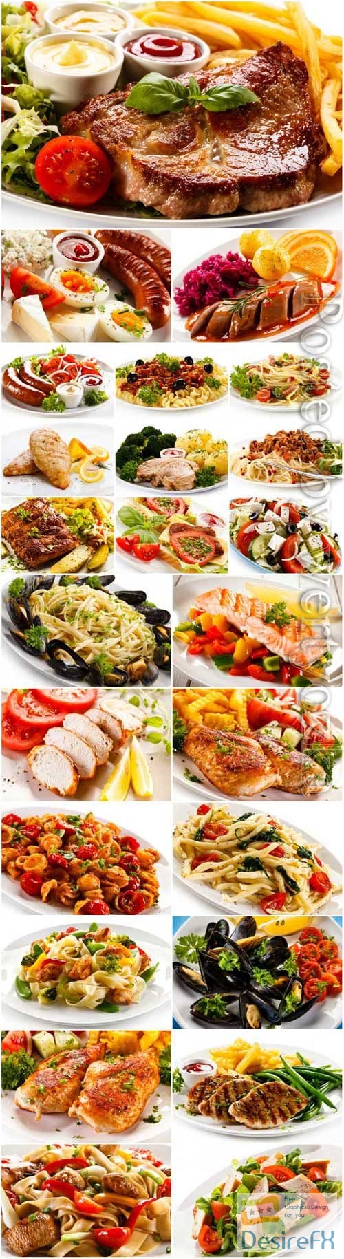 Delicious food, meat and vegetables stock photo
