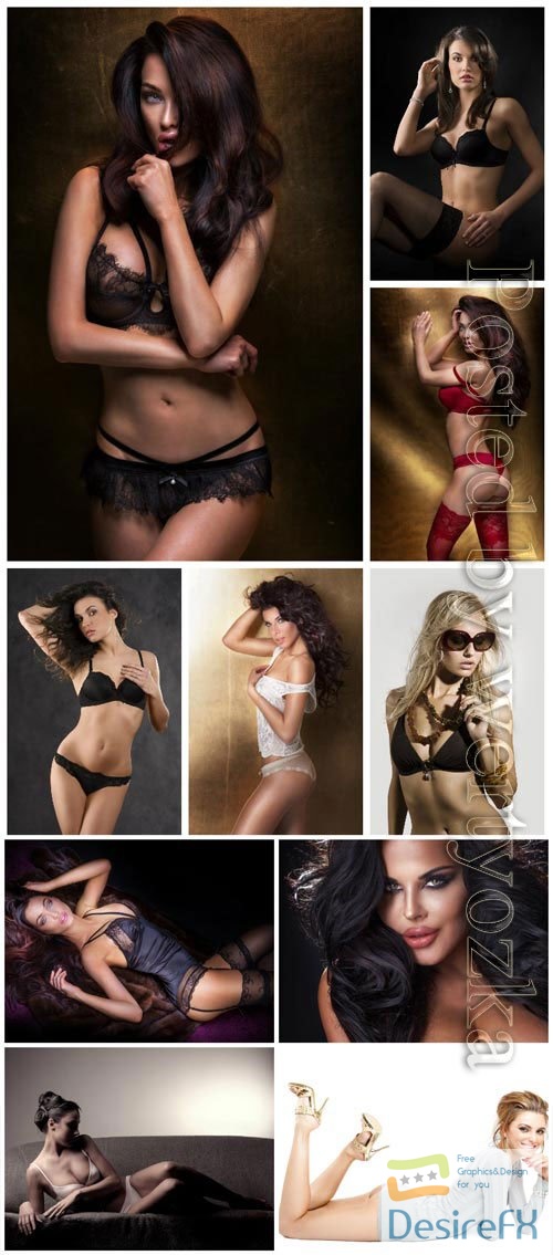 Girls in lingerie in different poses stock photo