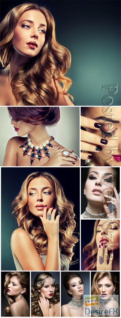 Girls with beautiful jewelry and fashionable makeup stock photo
