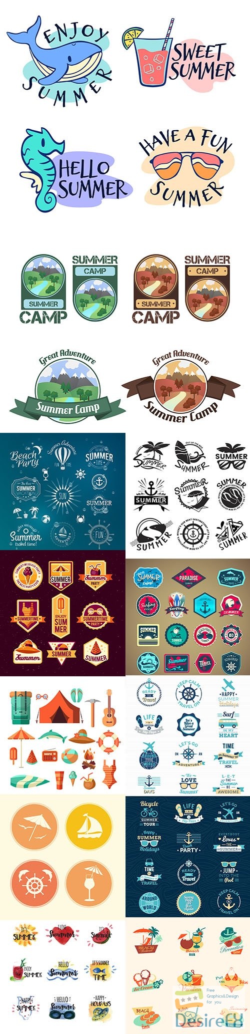 Hand-drawn summer badge collection