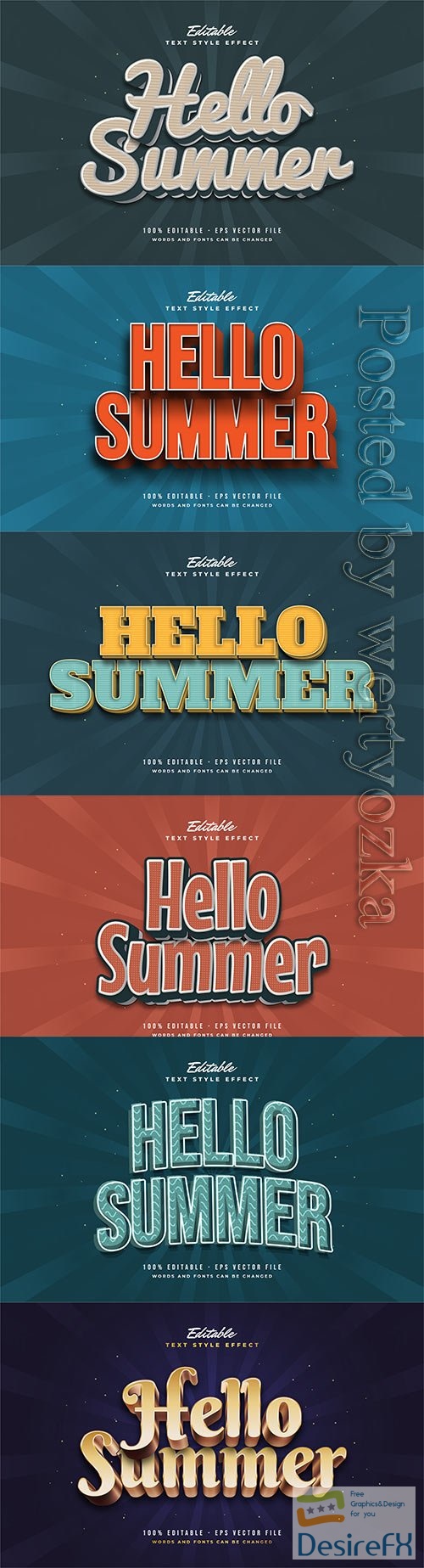 Hello summer 3d editable text style effect in vector vol 10