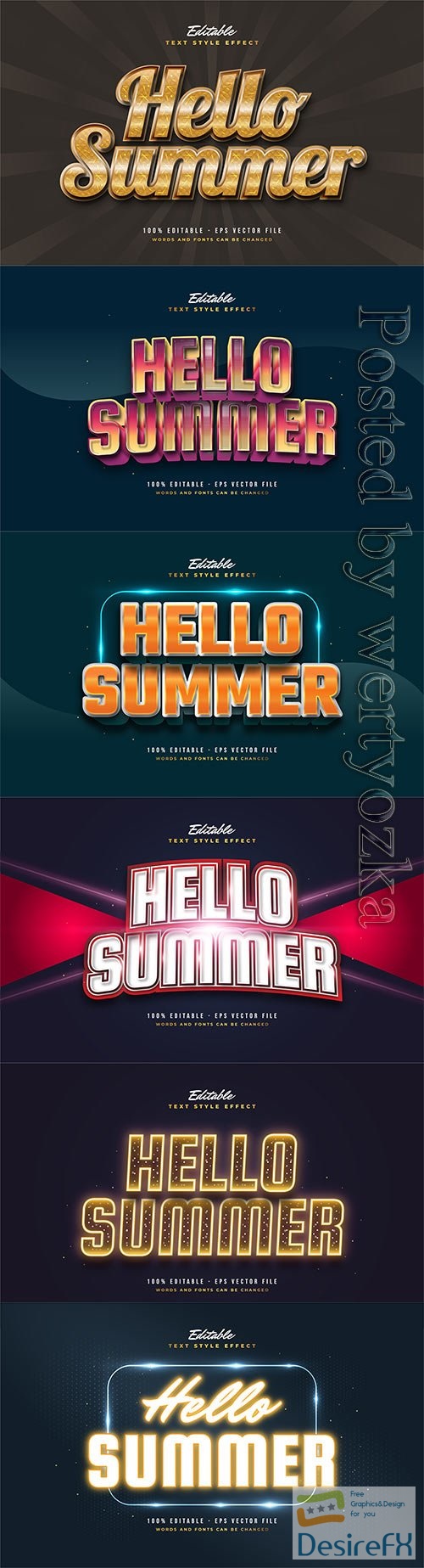 Hello summer 3d editable text style effect in vector vol 12