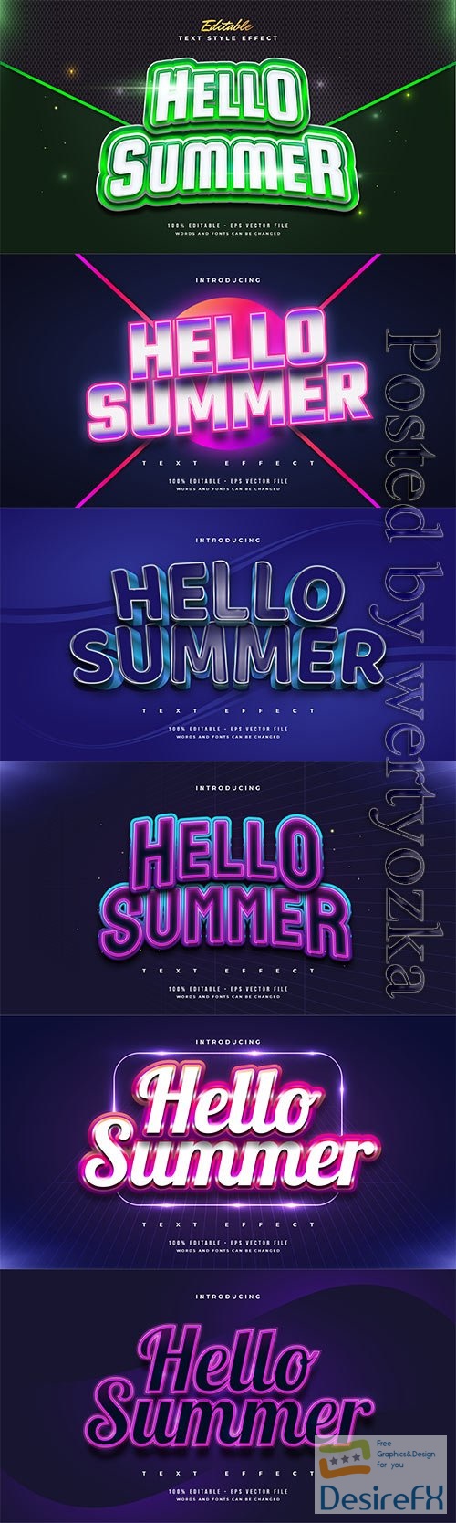 Hello summer 3d editable text style effect in vector vol 3