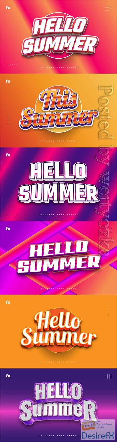 Hello summer 3d editable text style effect in vector vol 5