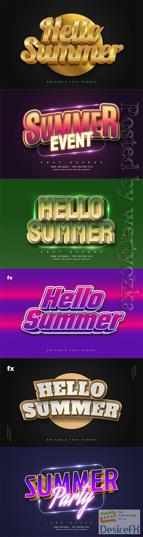Hello summer 3d editable text style effect in vector vol 6