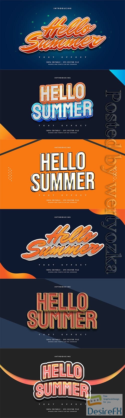 Hello summer 3d editable text style effect in vector vol 8