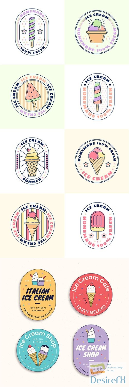 Linear flat ice cream labels collection