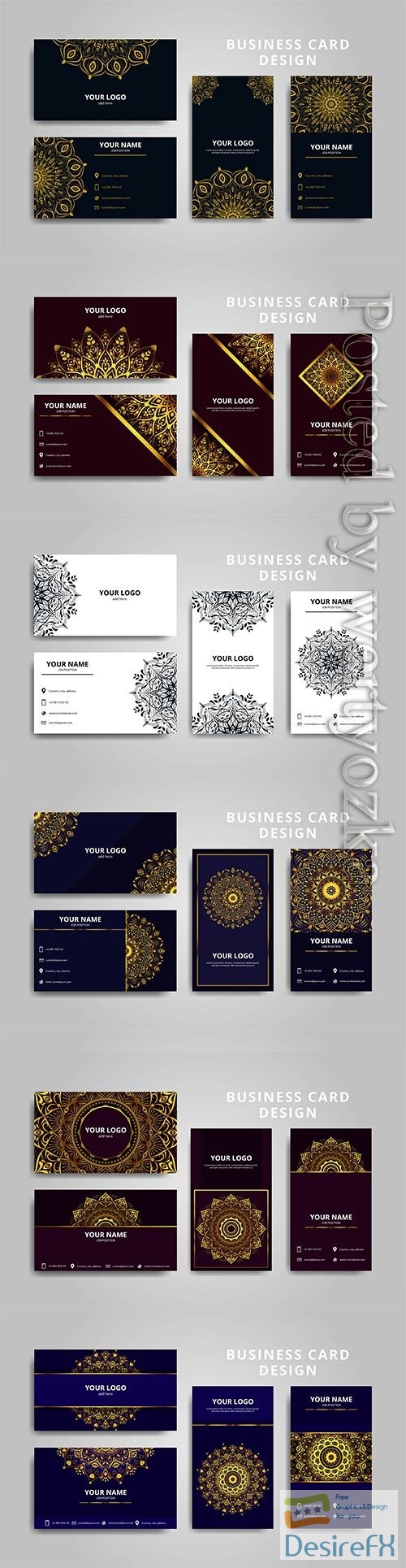 Luxurious gold and red mandala business card template design