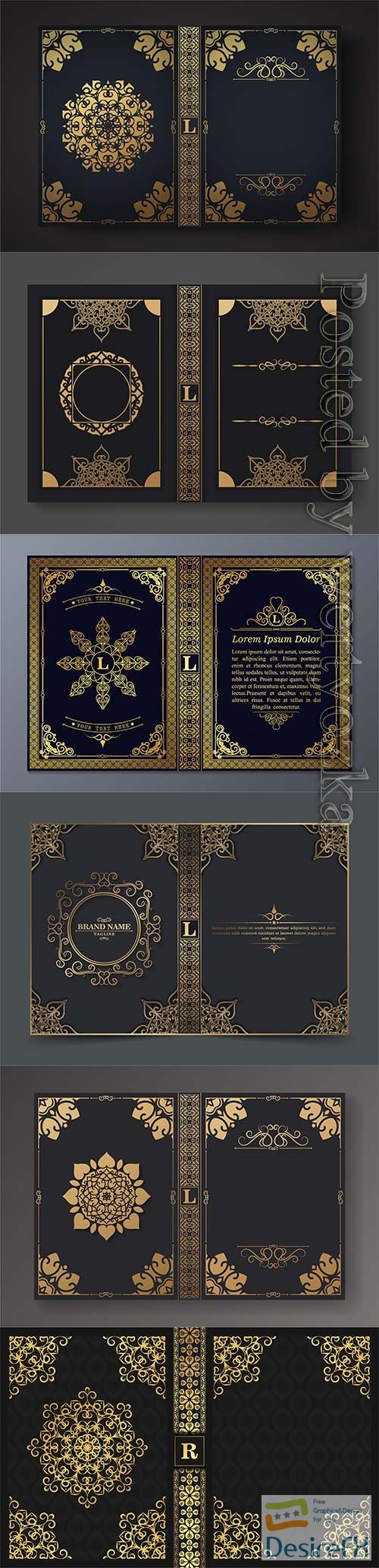 Luxury ornamental book cover design in vector