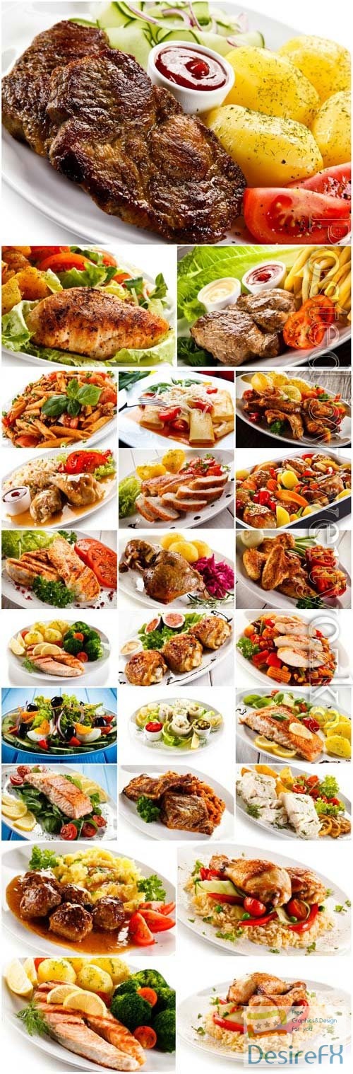 Meat dishes with garnish stock photo