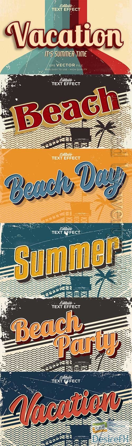 Retro summer holiday text in grunge style theme in vector vol 8