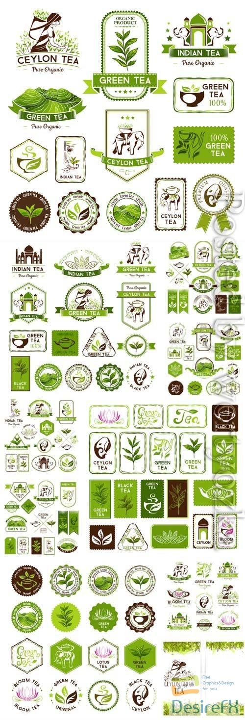 Tea logos and various elements in vector