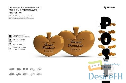 Valentine Golden Heart Pendant Mockup Template Bundle 2 - 1425584