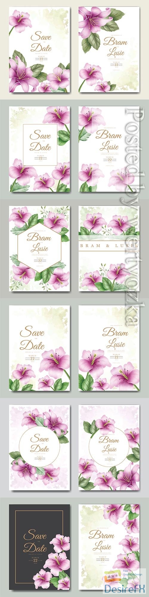 Wedding invitation card with with beautiful flowers watercolor