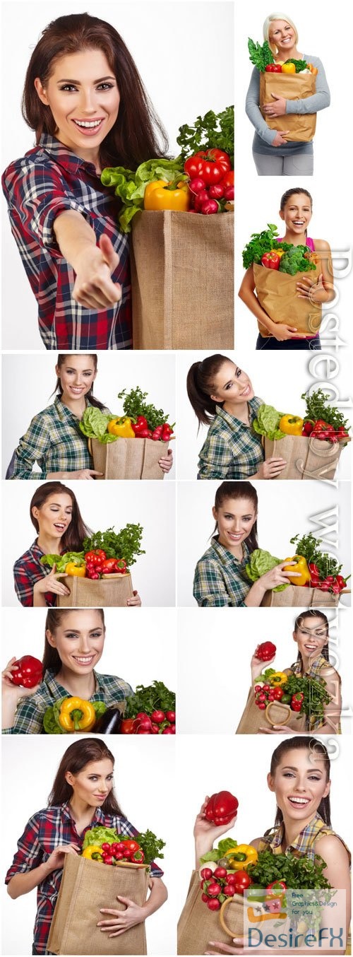 Women with grocery bags stock photo