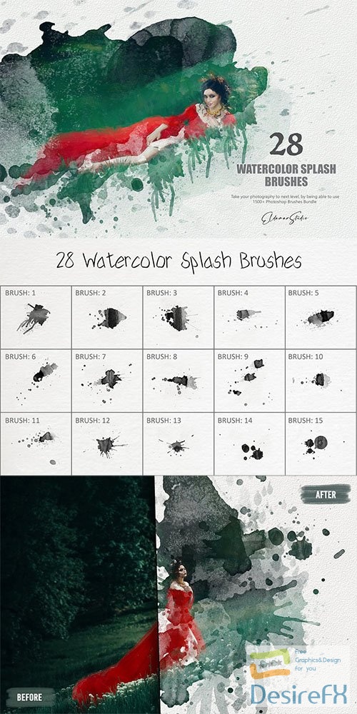 28 Watercolor Splash Photoshop Brushes