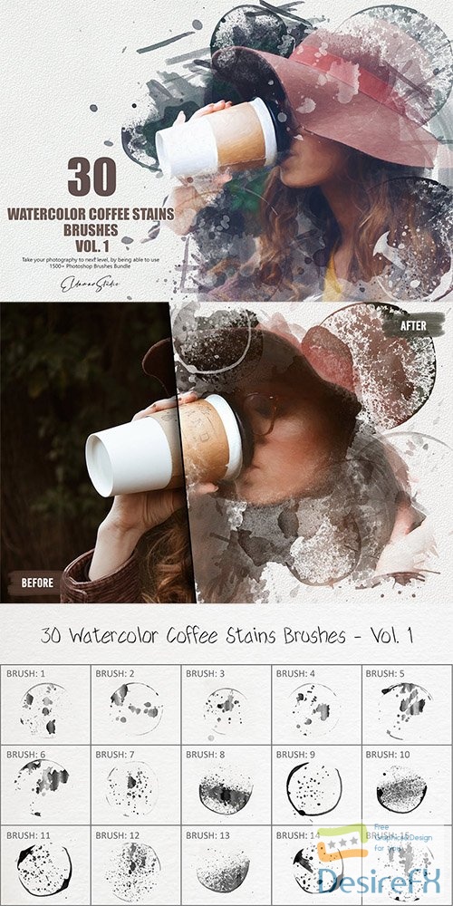 30 Watercolor Coffee Stains Brushes - Vol. 1