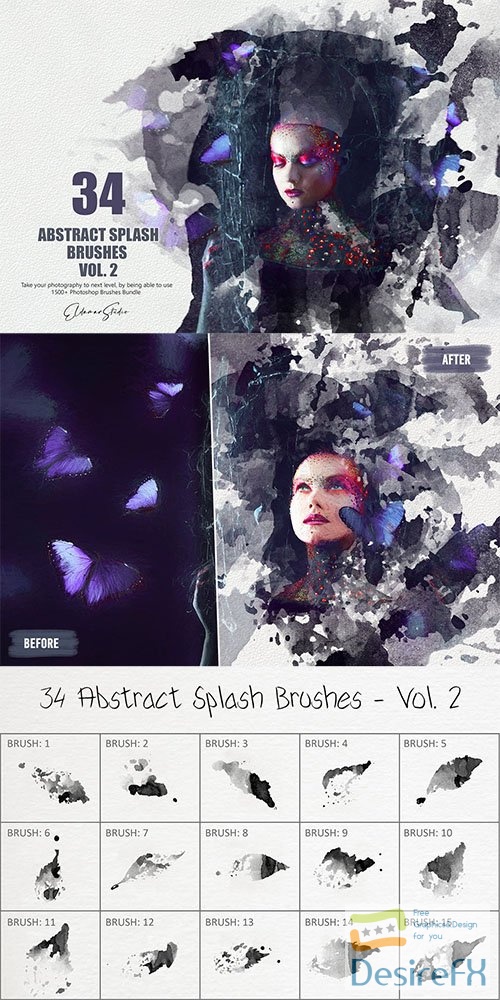 34 Abstract Splash Photoshop Brushes - Vol. 2