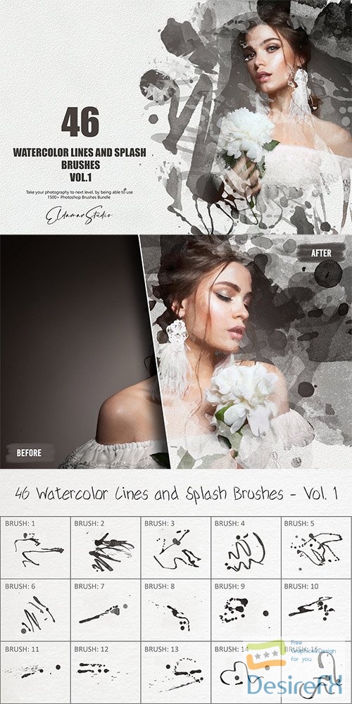 46 Watercolor Lines and Splash Brushes - Vol. 1