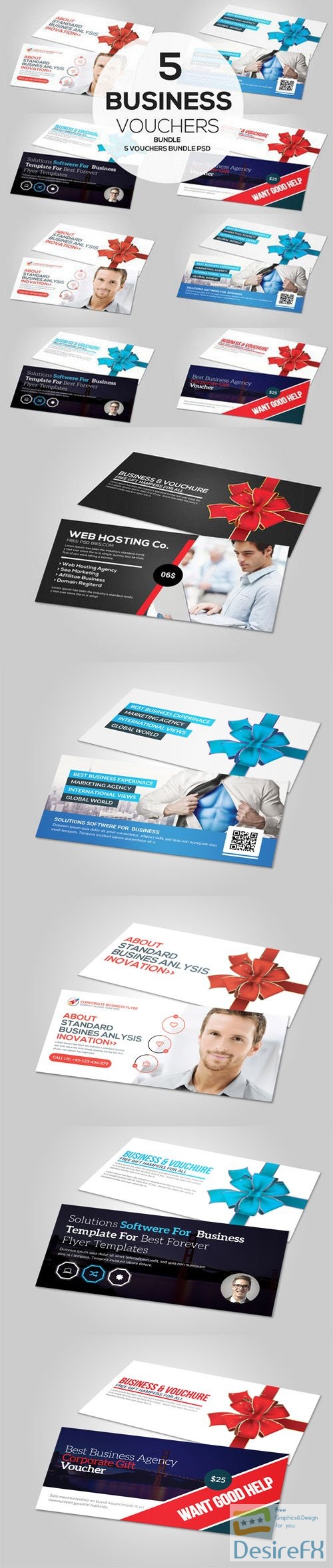 5 Business Vouchers Bundle - Gift Cards PSD Mockups Templates