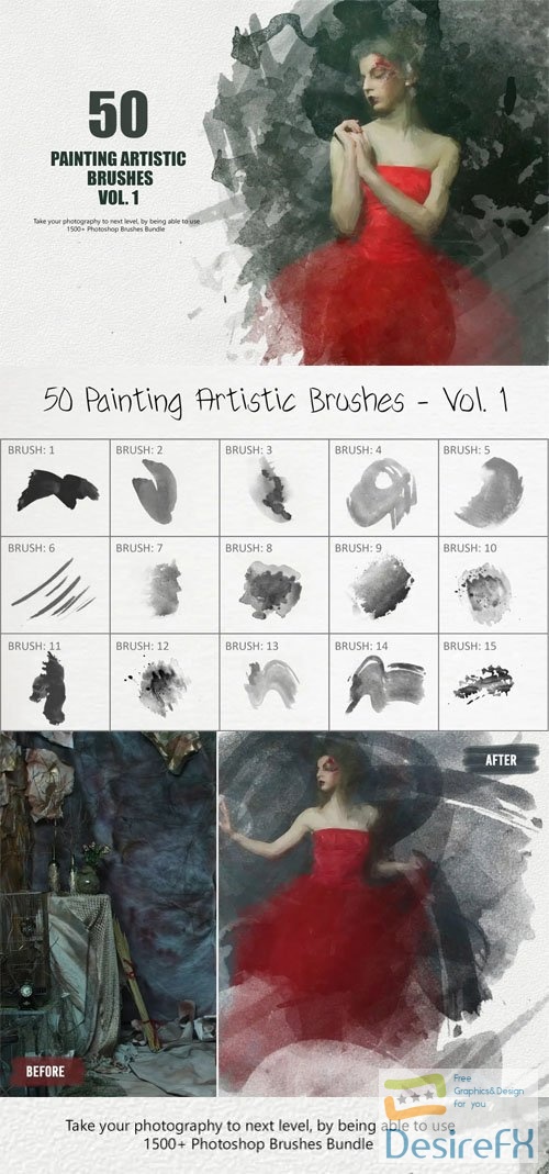 50 Painting Artistic Photoshop Brushes Vol.1