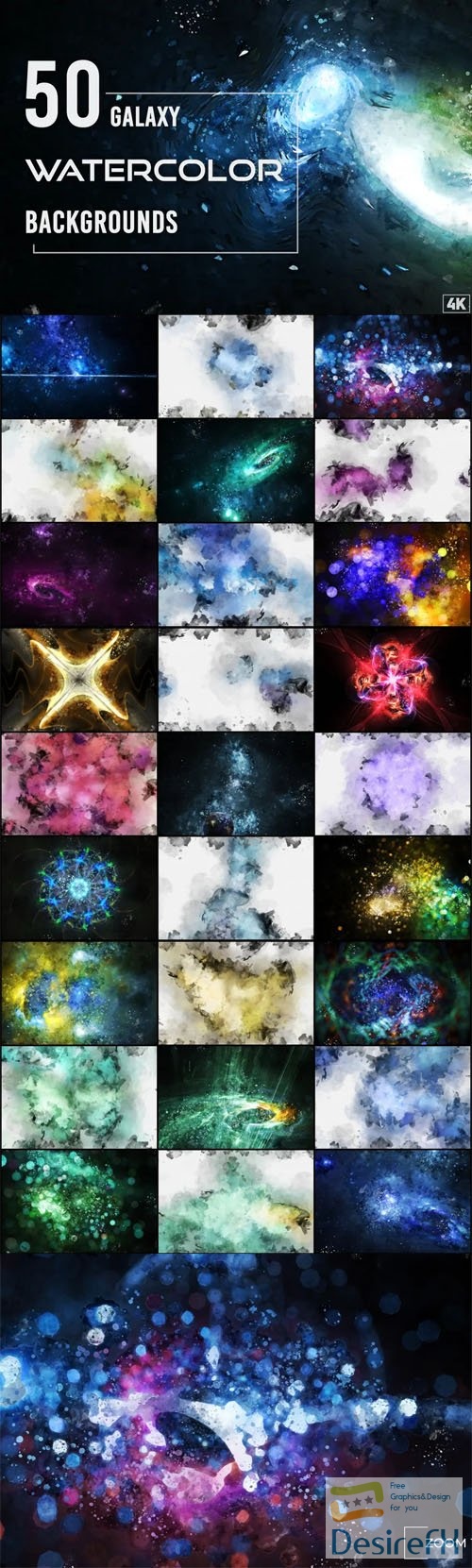 50 Realistic Galaxy Watercolor Backgrounds Collection