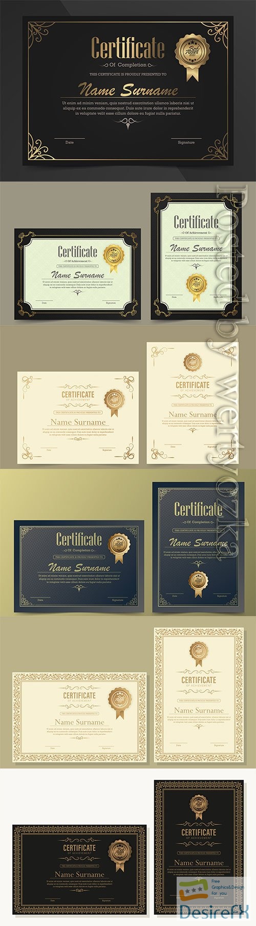 Achievement vector certificate template in vintage style