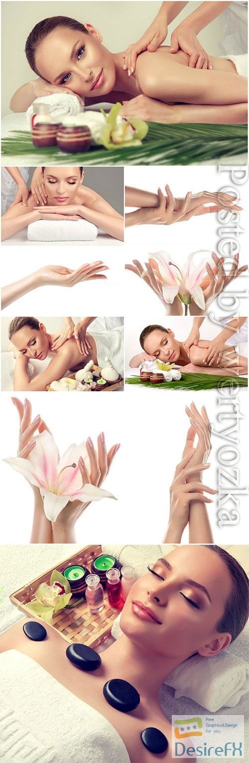 Beautiful female hands massage in spa salon stock photo