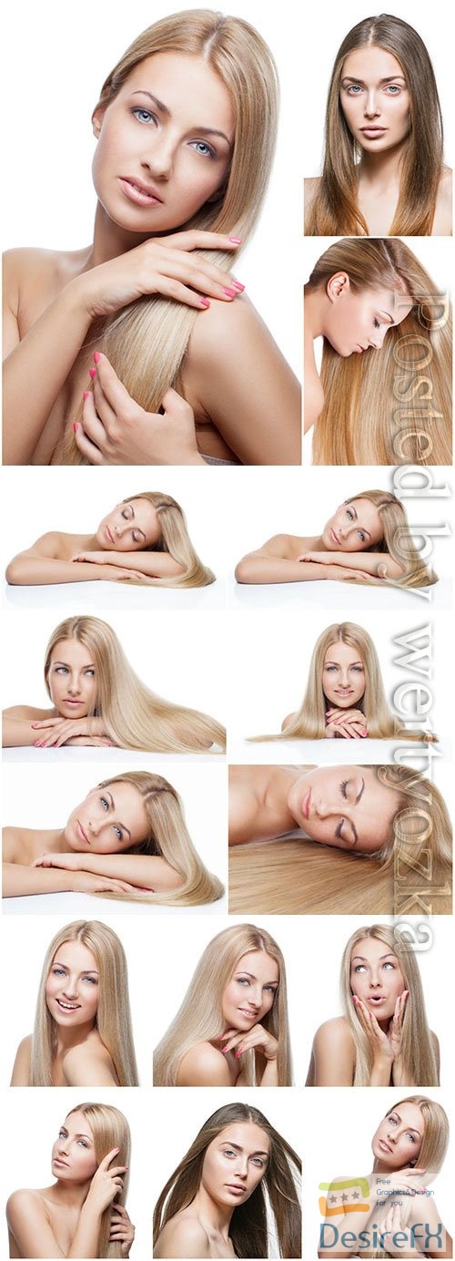 Blonde girls with long beautiful hair stock photo