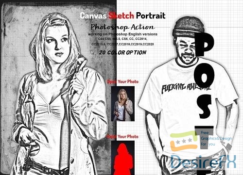 Canvas Sketch Portrait PS Action - 5970167