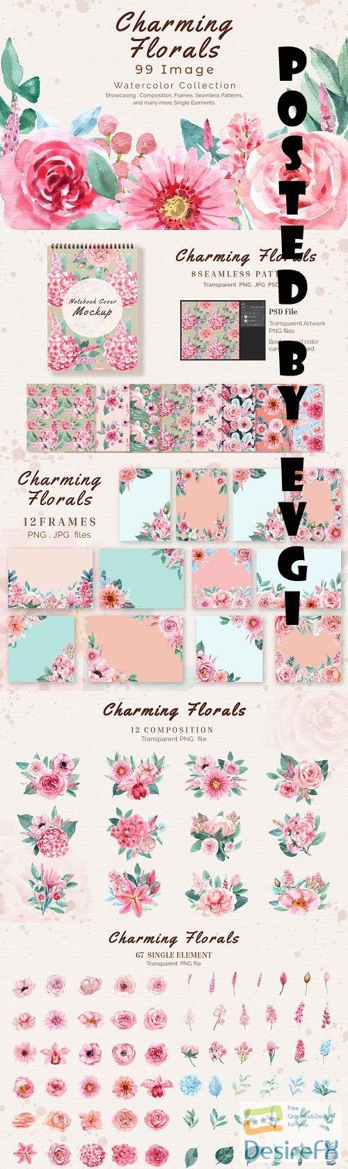 Charming Flowers of wedding watercolor - 6298138