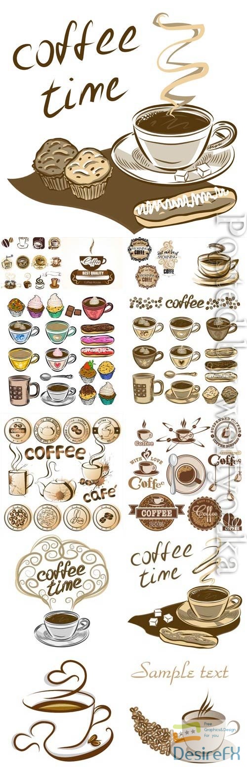 Coffee and cups with coffee in retro style in vector