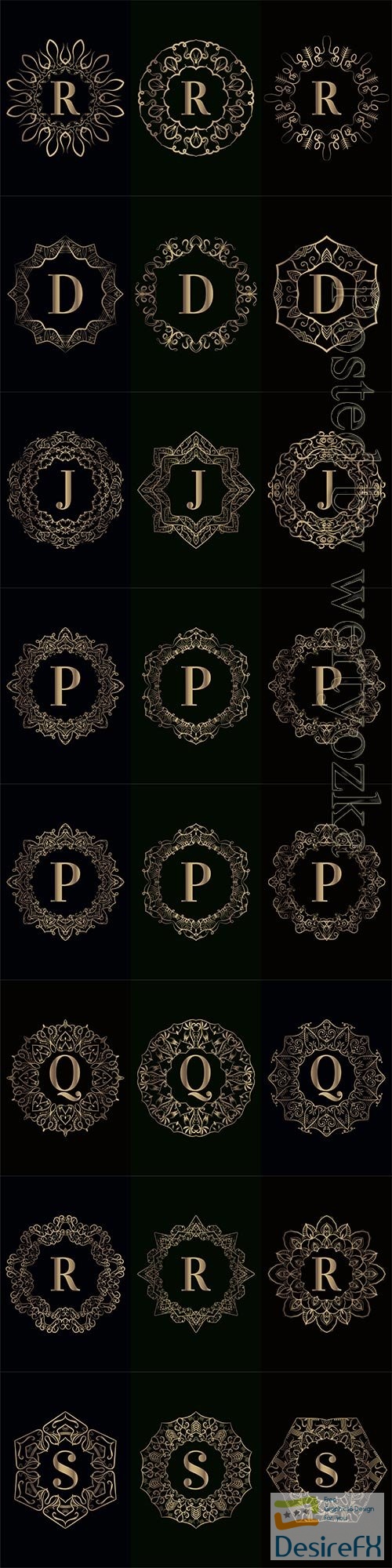 Collection of vector logo initial with luxury mandala ornament frame