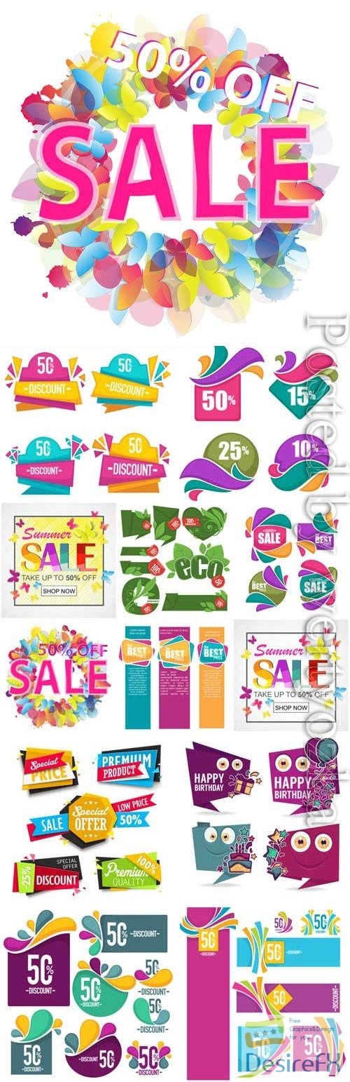 Colored discount elements in vector
