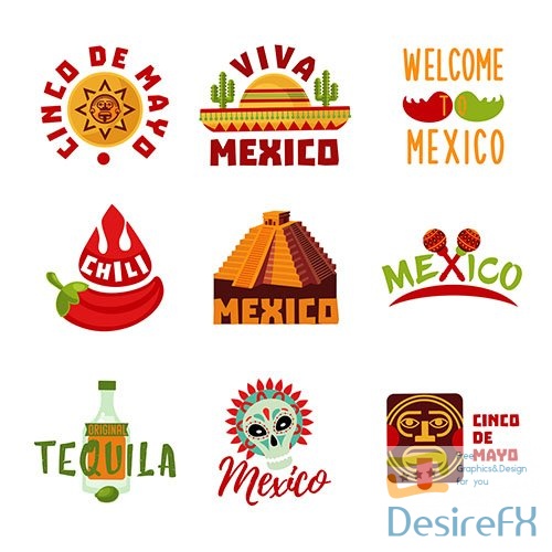 Colorful mexico logotypes set