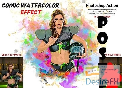 Comic Watercolor Effect PS Action - 6328563