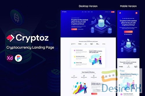 Cryptoz Mobile &amp; Web Landing Page Template