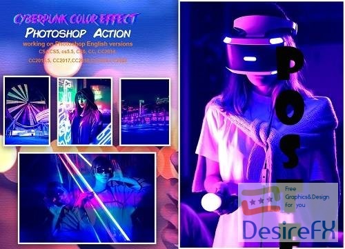 Cyberpunk Color Effect PS Action - 5542764