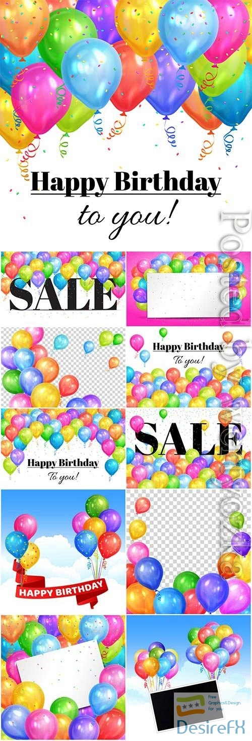 Festive backgrounds with balloons, birthday in vector