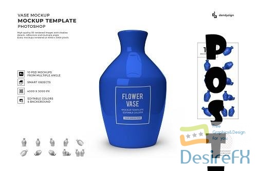 Flower Vase 3D Mockup Template Bundle - 1463618