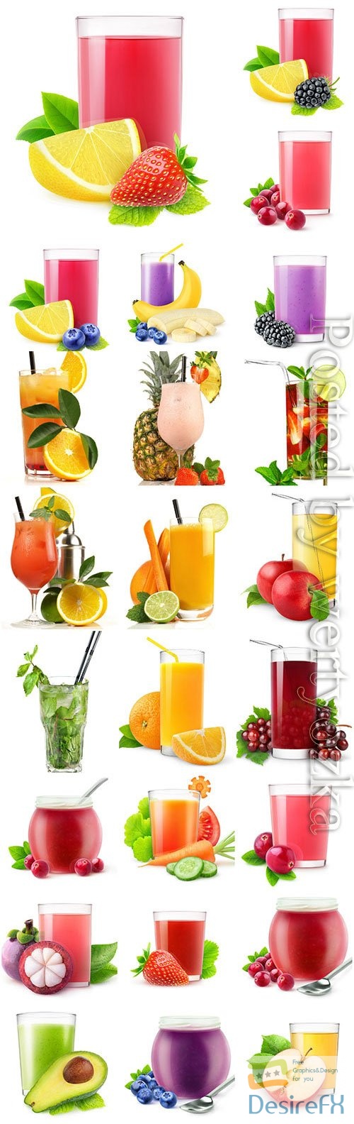 Fresh fruit and berry juices stock photo