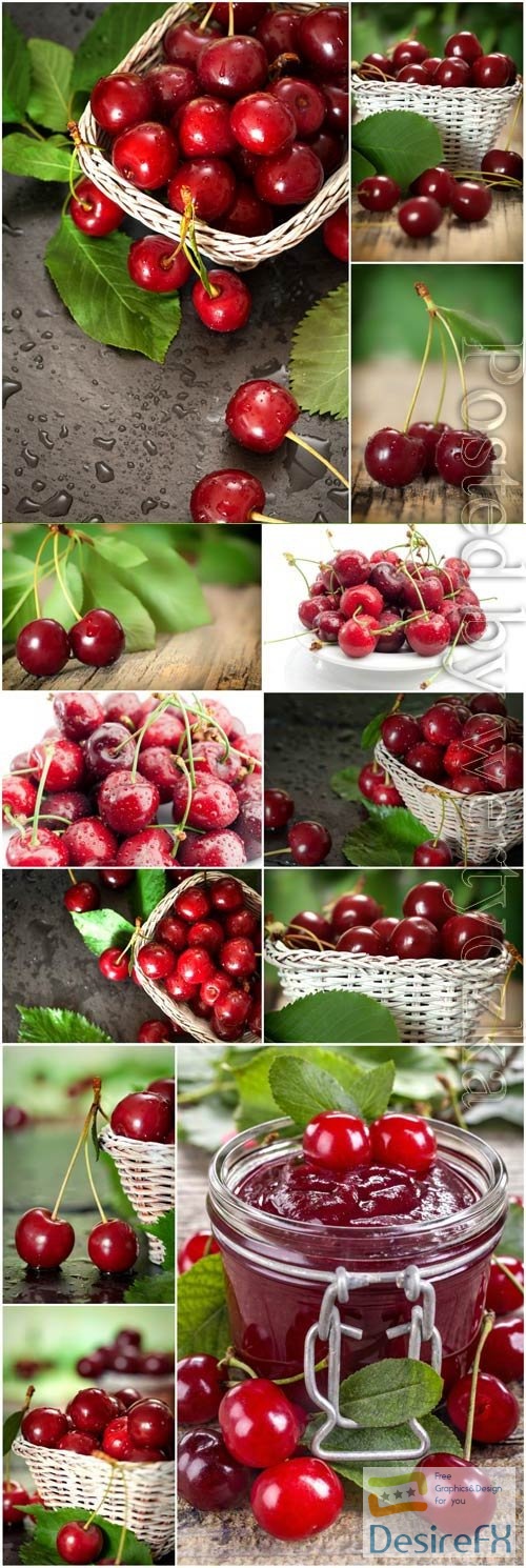 Fresh red cherries stock photo