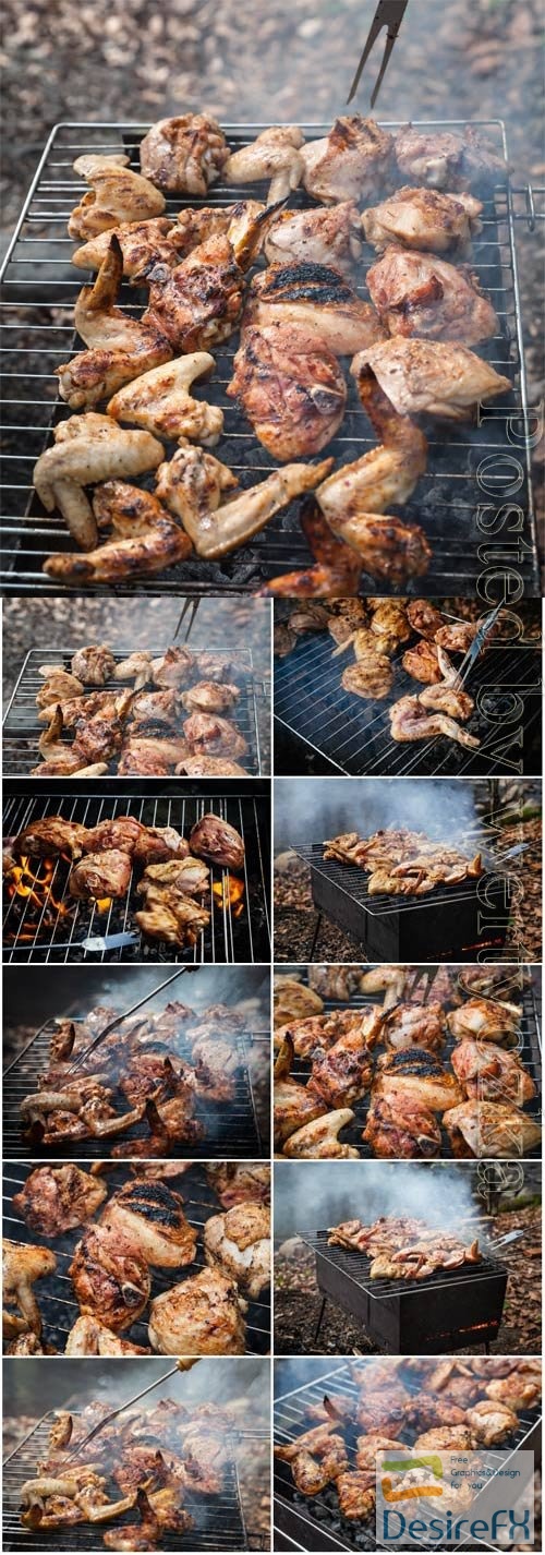 Fried chicken wings on the grill stock photo